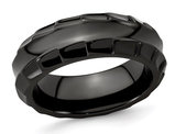 Men's or Ladies Black Titanium Faceted Edge Wedding Band Ring (8mm)